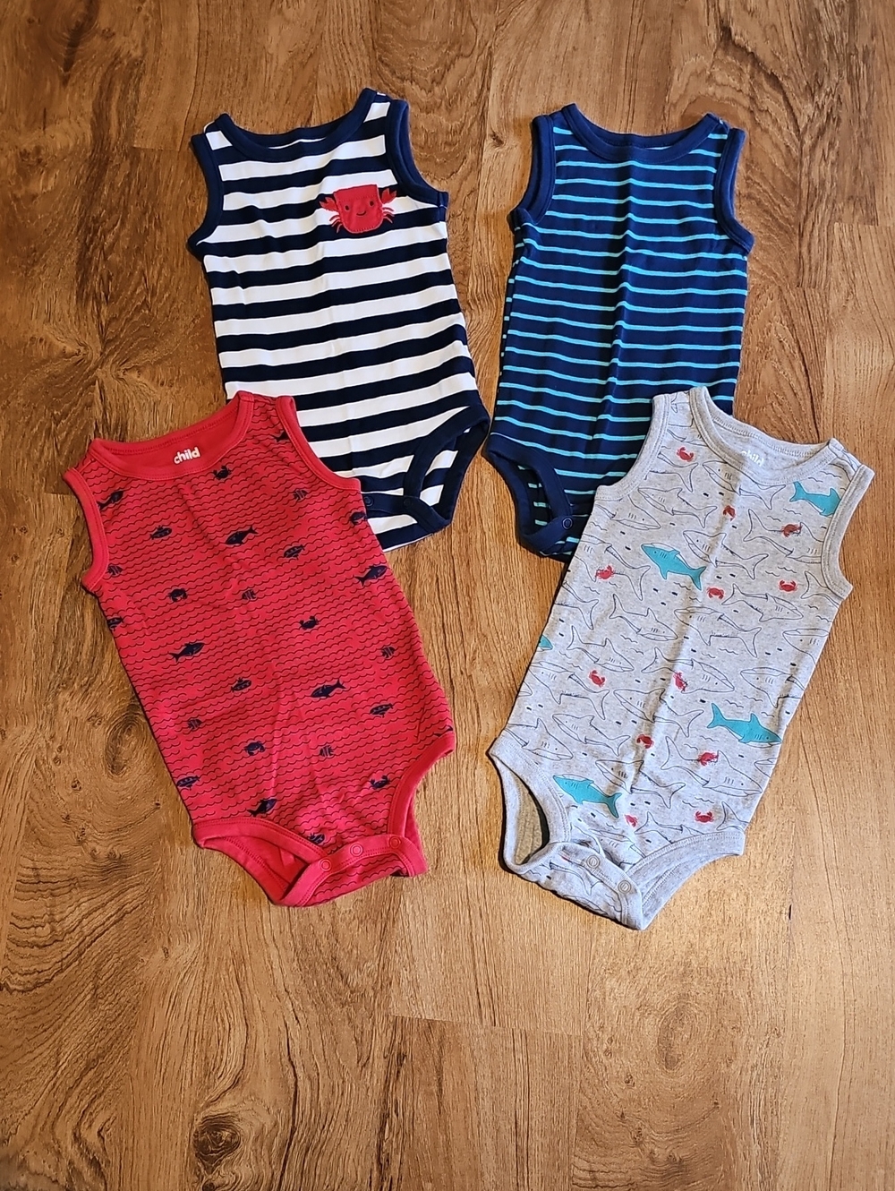 Childrens Red, Navy, Blue & Gray Striped and Printed Tank One-Piece Bundle
